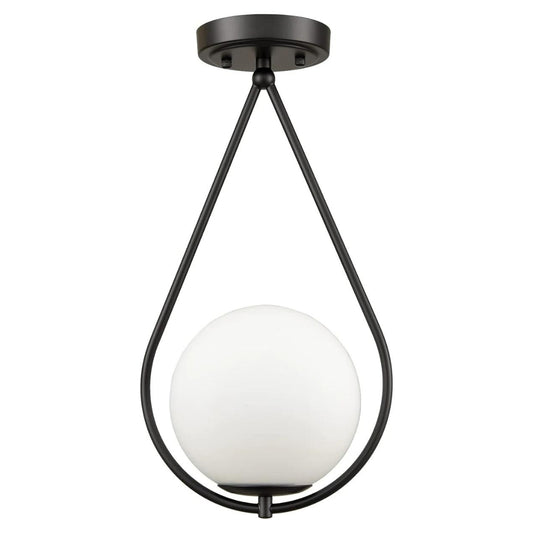 JEENKAE Modern Hallway Light Fixtures Ceiling Globe Semi Flush Mount Black Ceiling Fixture Opal Glass My Store