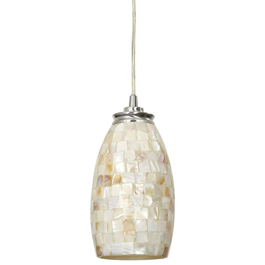 Coast 9" Modern Oval Mini Pendant Light + Hand-Crafted Mosaic Sea Shell Glass, Brushed Nickel Finish/Neutral Color My Store