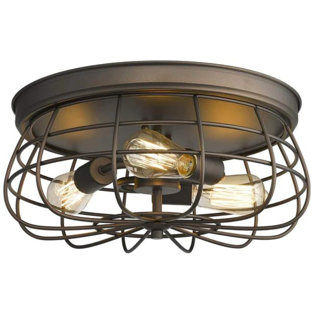 3-Light Flush Mount Ceiling Light, 15 Inch Ceiling Light Fixture, Oil Rubbed Bronze and Metal Cage Shade, ZY16-F ORB theluminousdecor