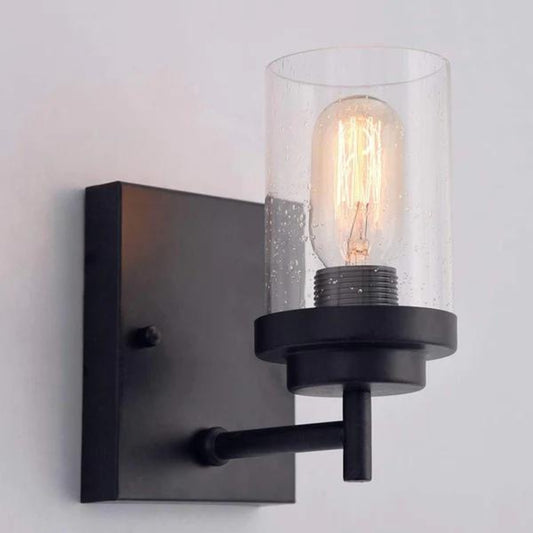 1 Light Black Wrought Iron Wall Sconce Hallway Light Fixture Vanity Lighting Fixtures with Clear Glass Shade