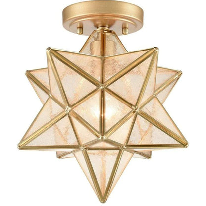 12-Inch Moravian Star Ceiling Light Brass Boho Moroccan Lamp with Seeded Glass Shade theluminousdecor