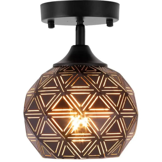 SYDTOP Industrial Mini Semi Flush Mount Ceiling Light Fixture with Handcrafted Geometric Metal Shape for Kitchen, Sink, Entryway, Hallway, Foyer, Matte Black, SYD-34-1 My Store