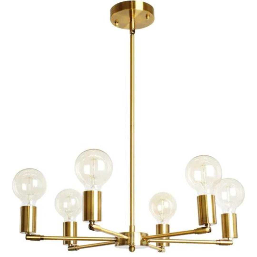 6-Lights Fixture Modern Gold Sputnik Chandelier Brushed Brass Mid Century Pendant Light Semi Flush Mount Hanging Lamps for Dining Bedroom Kitchen Lighting My Store