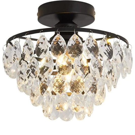 Modern Small Crystal Ceiling Light Fixture Mini Black Semi Flush Mount Chandelier Light Fixture for Hallway Bedroom Bathroom Closet E26 My Store