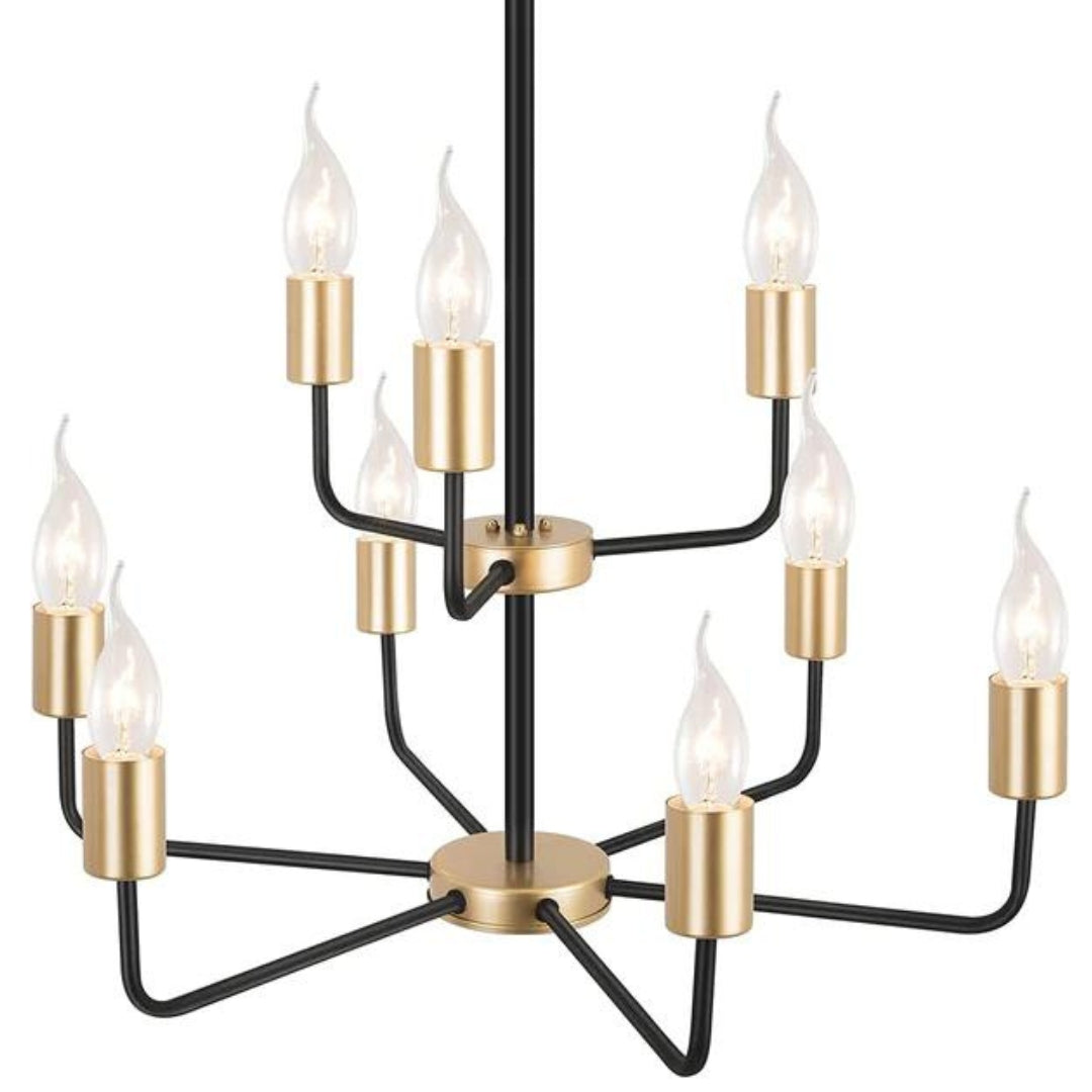 9-Light Modern Metal Candle Cascading Chandelier,Gold and Black Tiered Chandelier Light Fixture for Living Room,Dining Room,Kitchen,Bedroom,Hallway,Stair,Foyer My Store