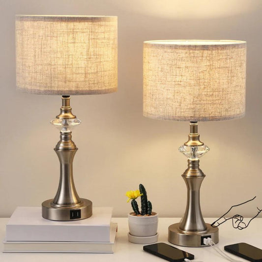 3-Way Dimmable Touch Control Table Lamp with 2 USB Ports, 2 Pack-HLTL06C1