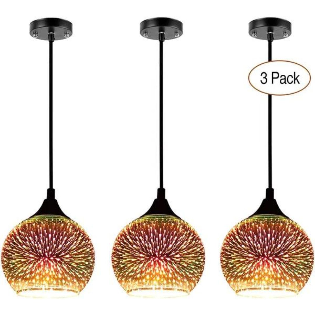 a Set of 3 Modern Glass Pendant Lights,Colourfull 3D Firework Lamp,Suitable for Island Living Room,Kitchen,Dining Room Etc My Store