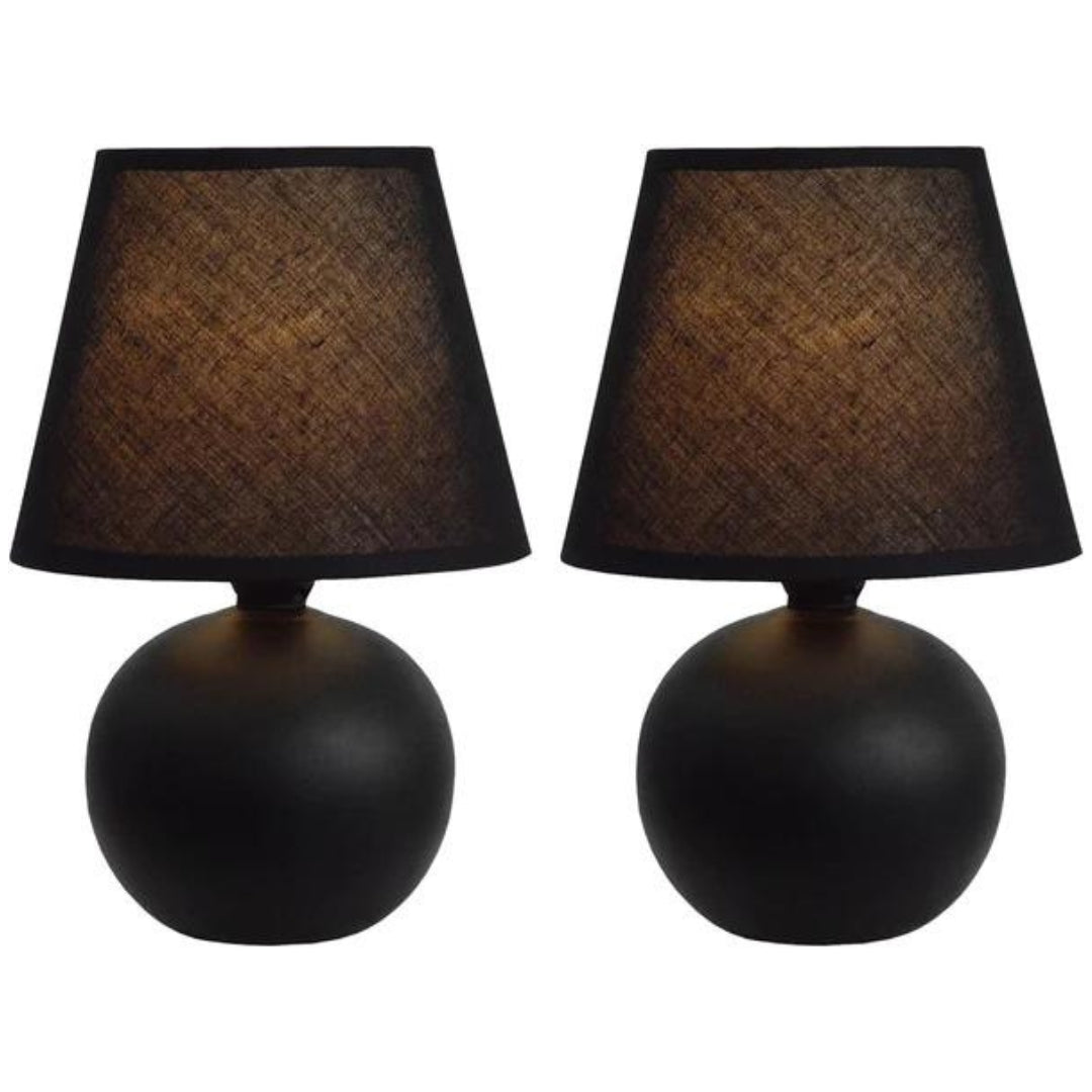 Simple Designs LT2008-BLK-2PK Mini Ceramic Globe Table Lamp 2 Pack Set with Matching Fabric Shade, Black My Store