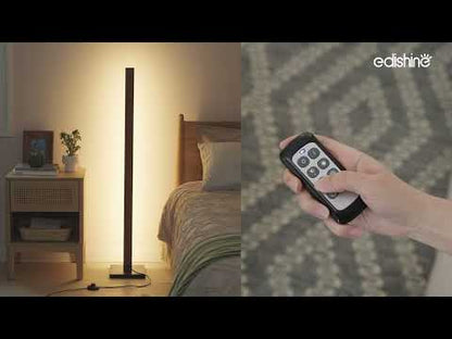 EDISHINE 46" Dimmable Wood Corner Floor Lamp with Remote, 7 Color Temperature-HFLK02V