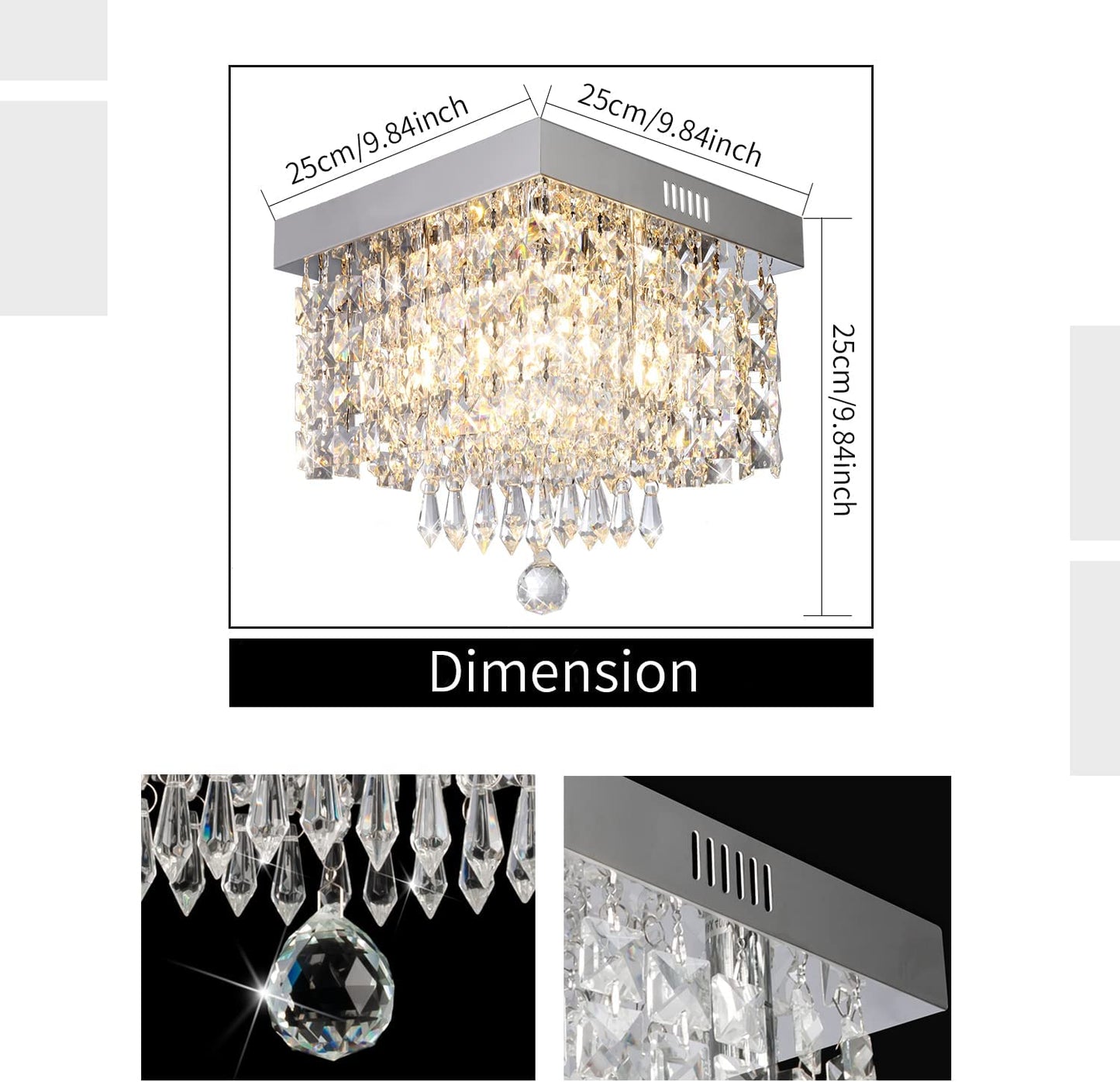 Modern Luxury Crystal Chandelier, Contemporary Raindrop Crystal Ball Square Chandelier Lighting Pendant Ceiling Lamp Flush Mount Ceiling Light Fixture Chandelier for Bedroom, Hallway of