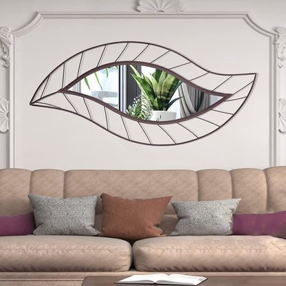 Wall Mirror Mounted Decorative Mirror Leaf Stylish Decor for Bathroom Vanity, Living Room or Bedroom(Rustic)
