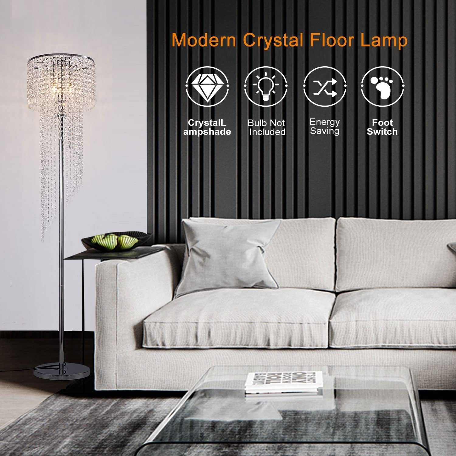 Hsyile Lighting KU300160 Modern Style Floor Lamp Chrome Finish and Plentiful Crystals,3 Lights