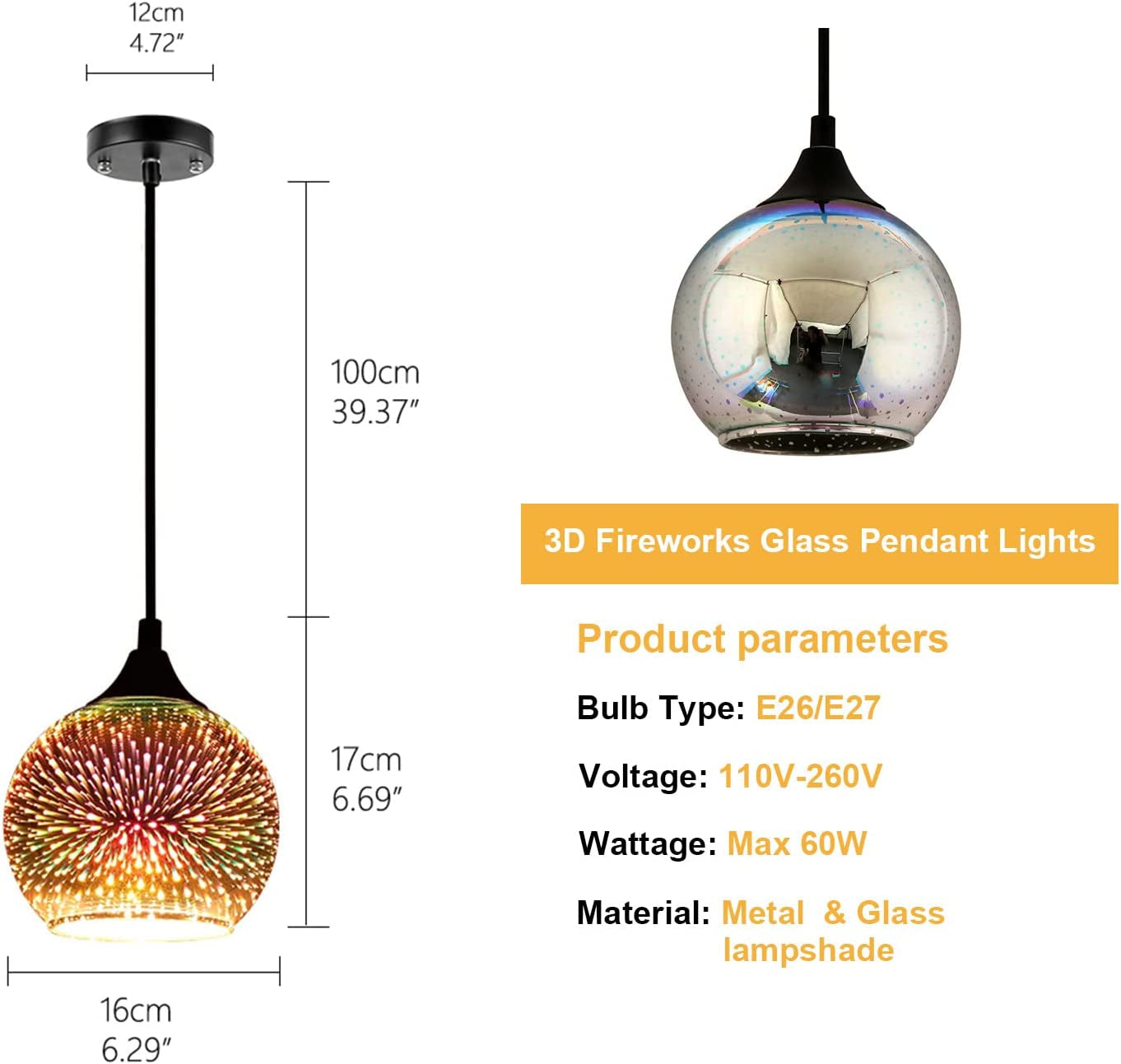 a Set of 3 Modern Glass Pendant Lights,Colourfull 3D Firework Lamp,Suitable for Island Living Room,Kitchen,Dining Room Etc