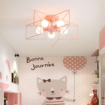 Lighting 5 Lights Creative Flush Mount Ceiling Light Minimalist Industrial Star Shape Ceiling Light Fixture for Children Room, Hallway,Living Room Pink