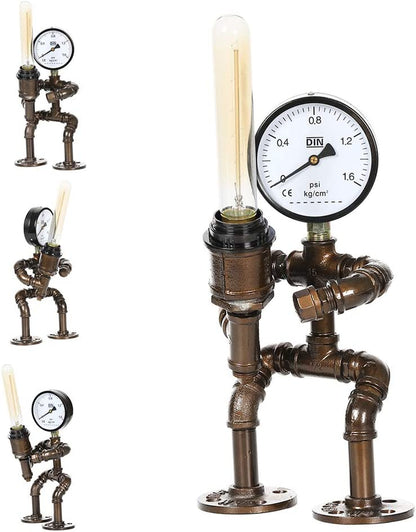 Industrial Table Lamp -Retro Steam Punk Robot Lamp with a Water Meter Decor,Creative Fun Water Pipe Desk Lamp for Bedrooms,Bar, Restaurant (Not Include Bulb)