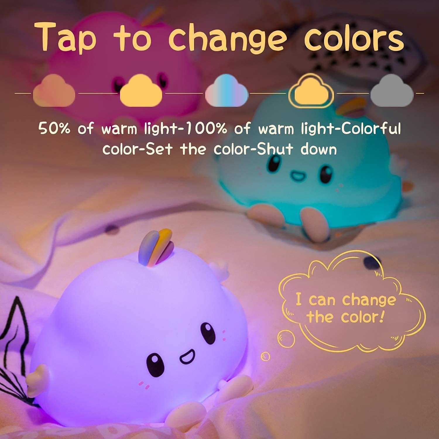 Baby Night Light Cloud Light,Cute Kids Night Lights for Bedroom Decor,Usb Rechargeable Colorful Night Light for Kids Room,Kawaii Silicone LED Cloud Lights for Bedroom,Cute Lamp Baby Girl Gifts