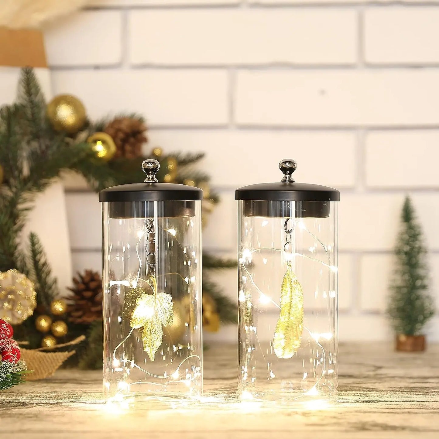 Set of 2 Leaf Pendant Decorative Lamp Battery Powered Lights 7" Tall Cordless Lamp Light with Fairy Lights for Living Room Bedroom Kitchen Wedding Xmas