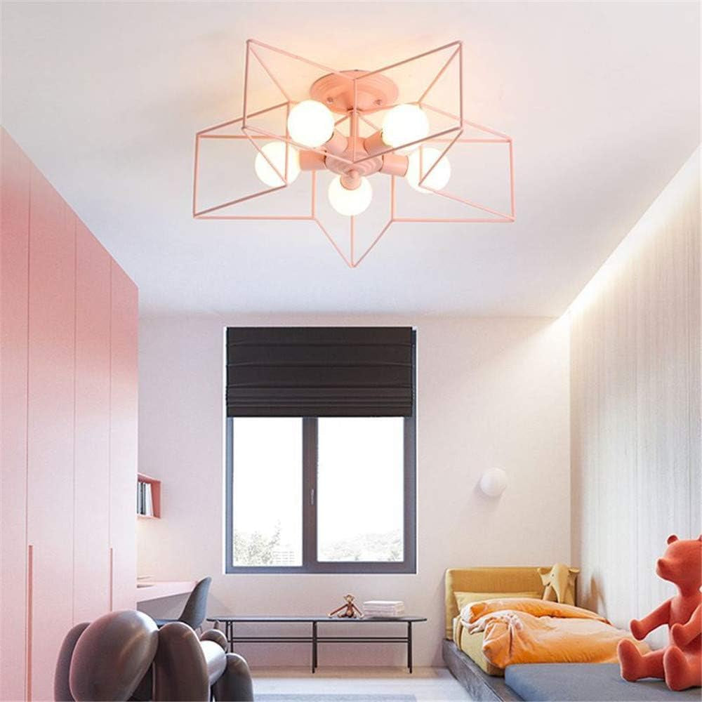 Lighting 5 Lights Creative Flush Mount Ceiling Light Minimalist Industrial Star Shape Ceiling Light Fixture for Children Room, Hallway,Living Room Pink