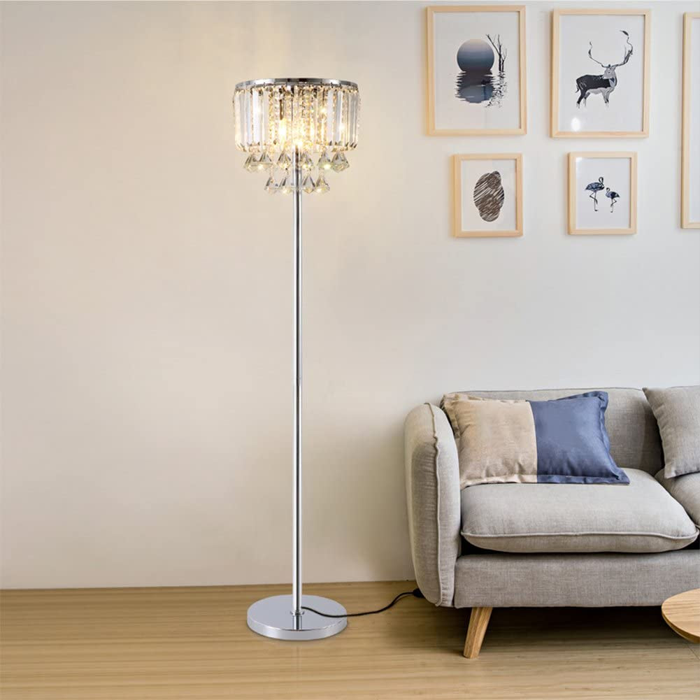 Hsyile Lighting KU300171 Cozy Elegant Modern Creative Crystal Floor Lamp for Living Room,Bedroom,Office,Chrome Finish,3 Lights