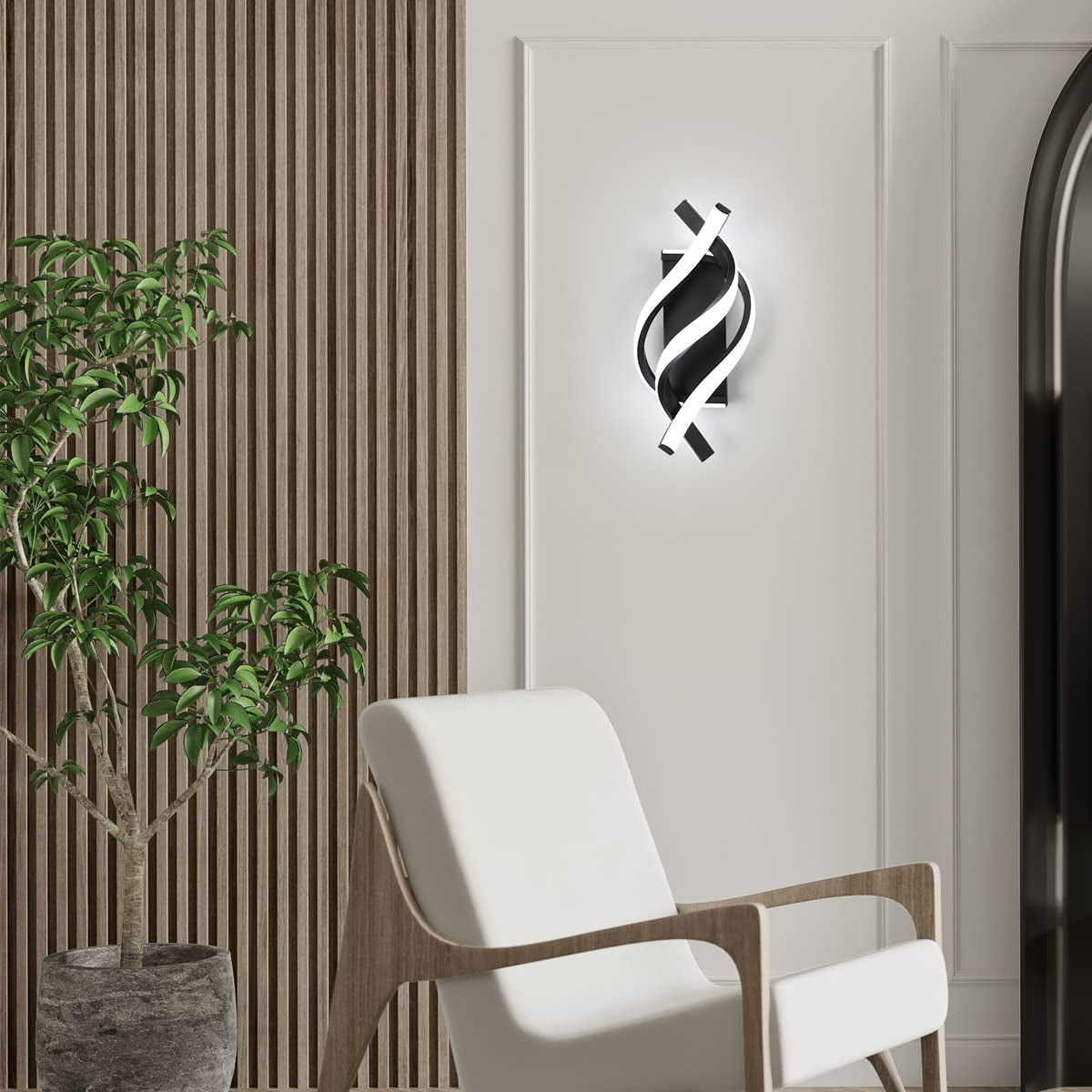 LED Wall Sconce,19W Modern Wall Sconce Lighting,Spiral Design Indoor Wall Light for Bedroom Living Room Office Restaurant Hallway 6500K Cool White Light Wall Mounted Lamp(Black)