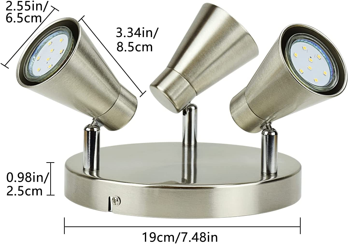 DLLT round Ceiling Spotlight Fixture, 3-Light Flush Mount Track Fixture Wall Lamp Directional for Kitchen, Bedroom, Dining Room, Office, Brushed Nickel, Gu10 Bulbs Included