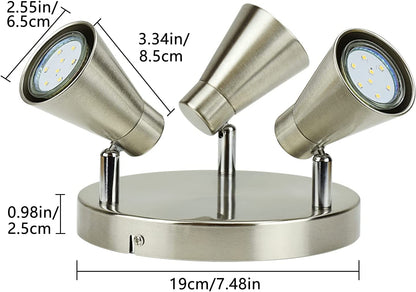 DLLT round Ceiling Spotlight Fixture, 3-Light Flush Mount Track Fixture Wall Lamp Directional for Kitchen, Bedroom, Dining Room, Office, Brushed Nickel, Gu10 Bulbs Included