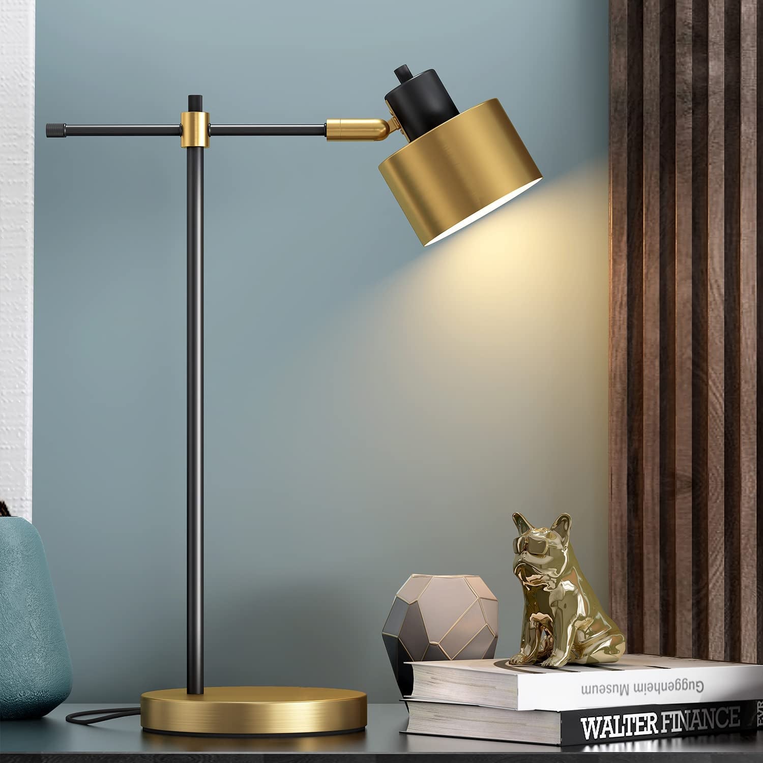Modern Industrial Desk Lamp for Reading LED 22.25“ Metal Table Lamp Light for Office Bedroom Study Room Living Room Nightstand Bedside Lamps Gold and Matte Black Accent Finish 5W Bulb Included