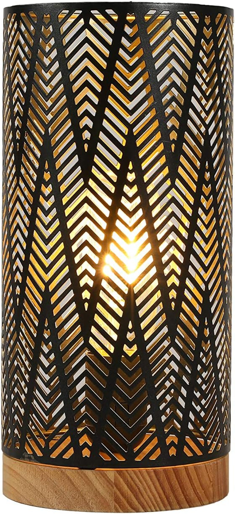 Metal Lamp Battery Powered 11''High Accent Cordless Lamp with LED Bulb Line Patterned Battery Lamp for Weddings Party Patio Garden Indoors Outdoors Table Balcony(With Wooden Base)