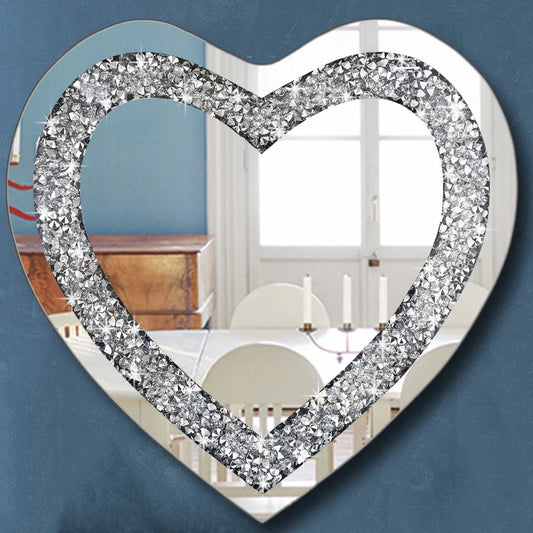 Crystal Crush Diamond Heart Shaped Silver Mirror for Wall Decoration 20X20X1 Inch Wall Hang Frameless Mirror Acrylic Diamond Décor.