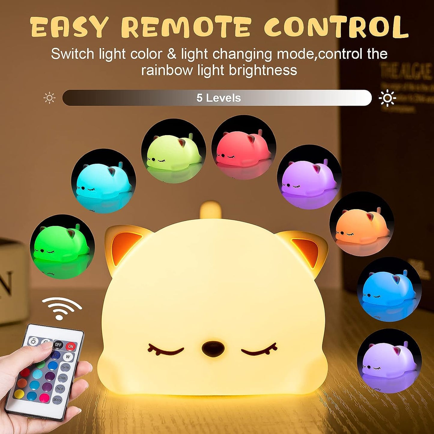 Cute Cat Night Light for Kids Room, Kawaii Kitty Silicone Night Light for Toddler Girls, Baby Night Light with Remote Control, Cat Gifts for Cat Lover