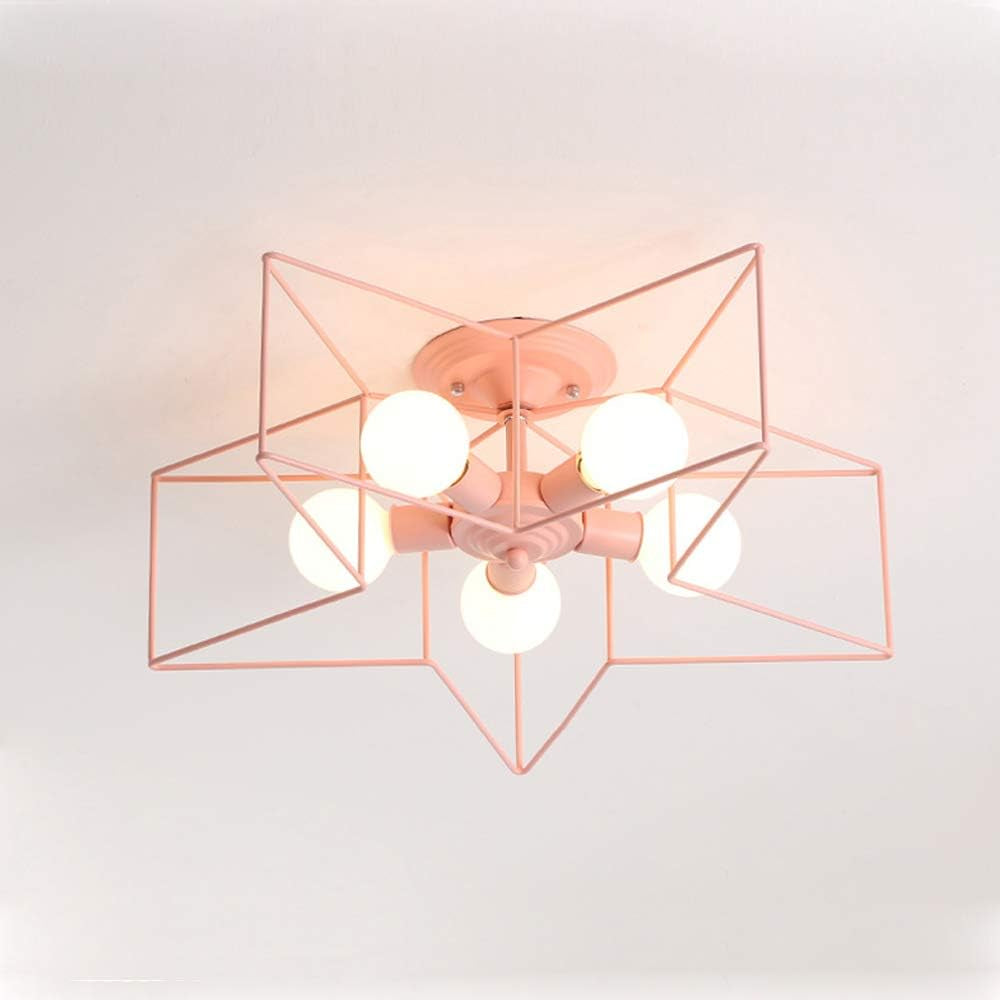 Lighting 5 Lights Creative Flush Mount Ceiling Light Minimalist Industrial Star Shape Ceiling Light Fixture for Children Room, Hallway,Living Room Pink