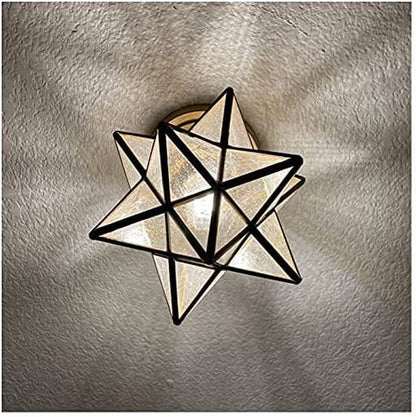12-Inch Moravian Star Ceiling Light Brass Boho Moroccan Lamp with Seeded Glass Shade