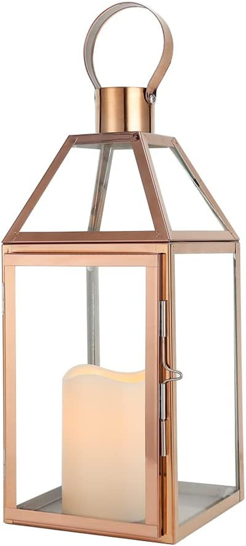 Rose Gold Decorative Lanterns 16 Inch High Stainless Steel Candle Lanterns with Tempered Glass for Indoor Outdoor Events Parities and Weddings