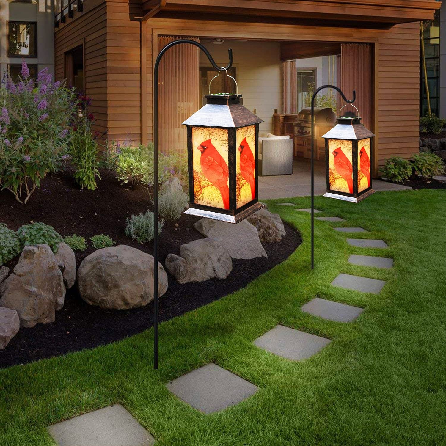 Solar Lanterns, Outdoor Hanging Lanterns Waterproof LED Solar Cardinal Lights Tabletop Lamp for Outdoor Patio Garden（1Pack