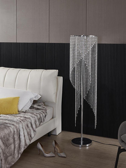 Surpars House Crystal Floor Lamp, Elegant Rain Lamp, Modern Lava Lamp for Living Room, Bedroom, Girls Room, Silver Chrome