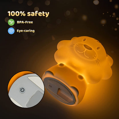 Cute Night Light for Kids – Paint Free Silicone Lion LED Nightlight, Nursery Lamp with Timer, for Toddler, Baby, Girls, Boys, Children Gift, Bedroom