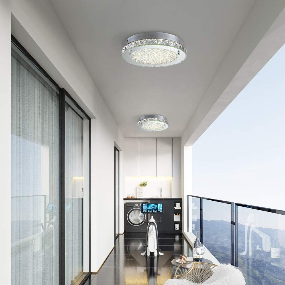 Crystal Chandeliers LED Ceiling Light Fixture Flush Mount Minimalist Kitchen Lights Ceiling 4000K Super Bright 1980LM Glass Shape Modern Chandelier for Kitchen Bedroom Hallway Bathroom