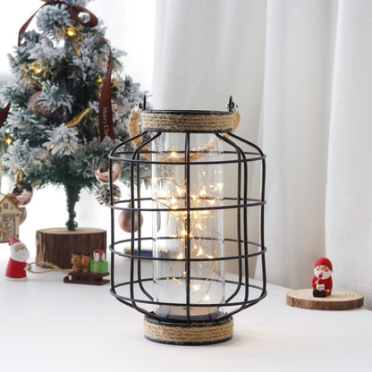 Metal Cage LED Lantern Battery Powered,9.4" Tall Cordless Accent Light with 20Pcs Fairy Lights Christmas Lights for Weddings Parties Patio Events Indoors Outdoors
