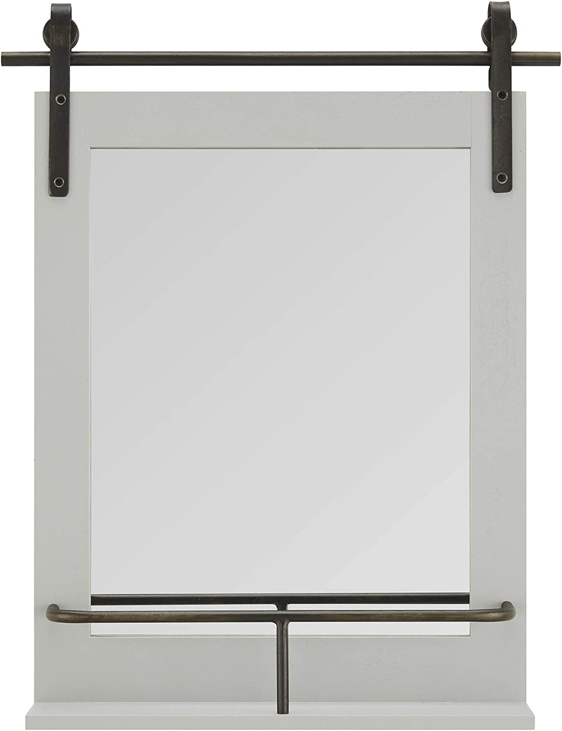 Firstime & Co. Gray Ingram Barn Door Wall Mirror with Shelf, Vintage Decor for Bedroom and Bathroom Vanity, Wood, Farmhouse, 24.75 X 19.75 Inches
