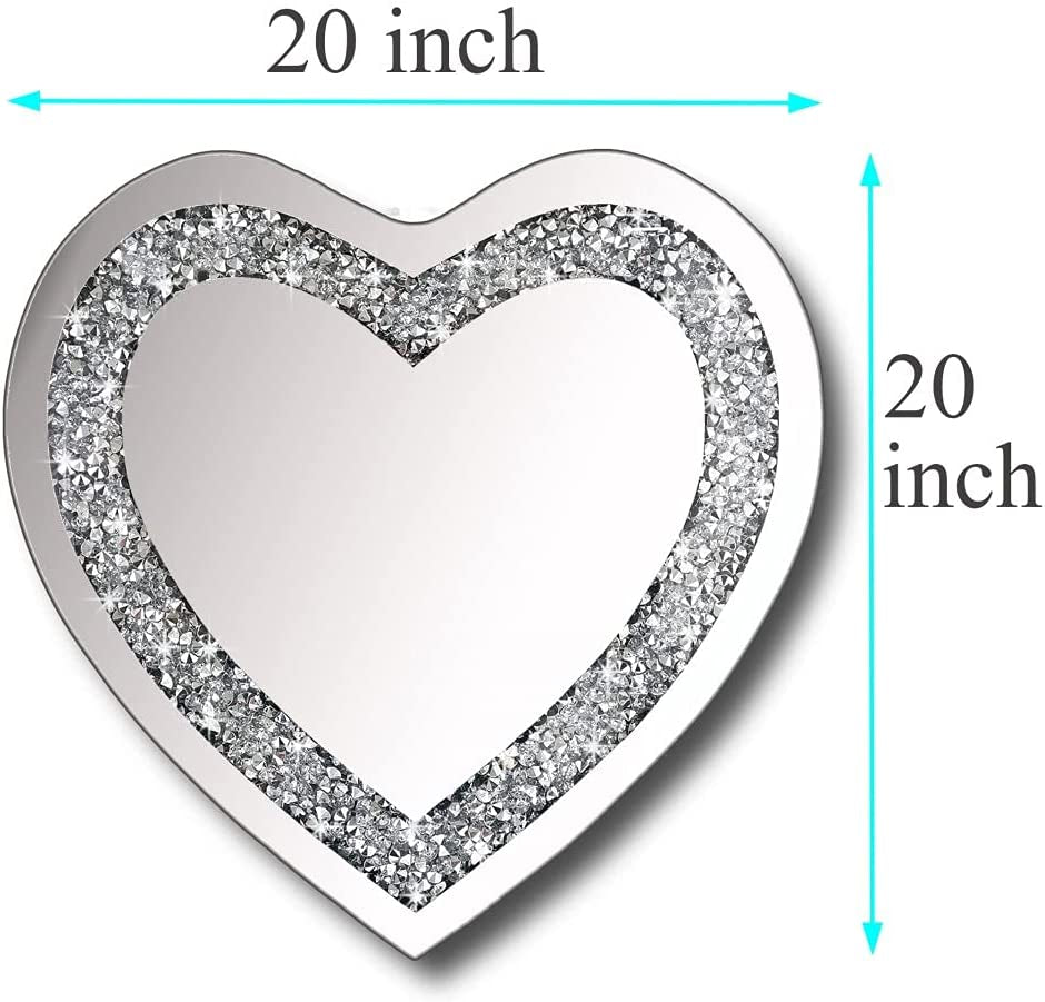 Crystal Crush Diamond Heart Shaped Silver Mirror for Wall Decoration 20X20X1 Inch Wall Hang Frameless Mirror Acrylic Diamond Décor.