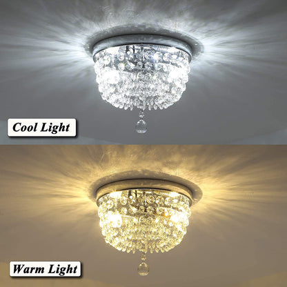 Fashion Designed Mini Style 9.84" Chrome Finish Crystal Ceiling Light, 2-Light Crystal Chandelier for Living Room Dining Room Bedroom