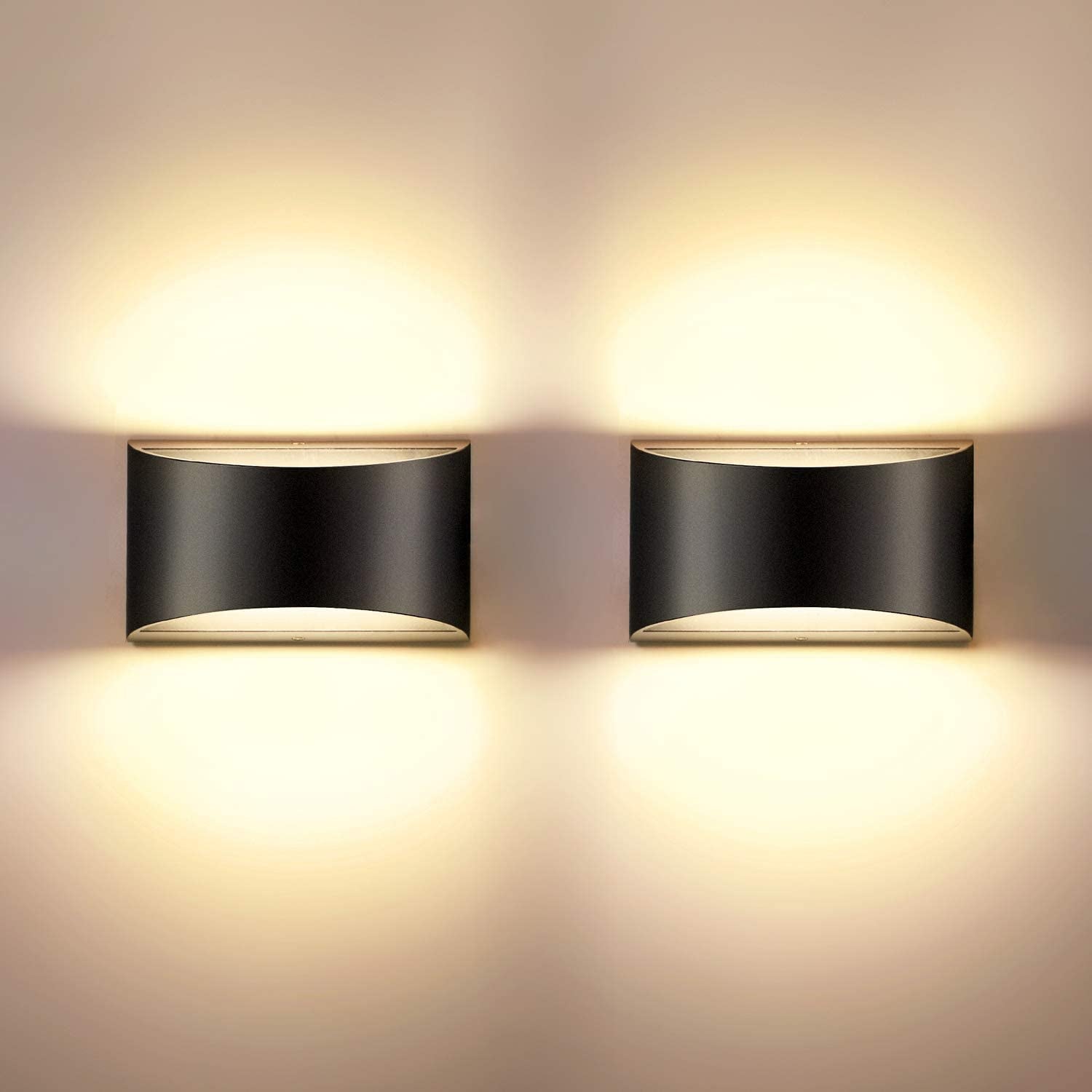 Indoor Dimmable Wall Sconces Sets of 2, Modern Black Led up down Wall Lamp, 12W Indoor Hallway Wall Light Fixtures for Living Room, Stair, Bedroom, Warm White,2 Pack