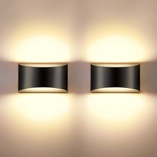 Indoor Dimmable Wall Sconces Sets of 2, Modern Black Led up down Wall Lamp, 12W Indoor Hallway Wall Light Fixtures for Living Room, Stair, Bedroom, Warm White,2 Pack