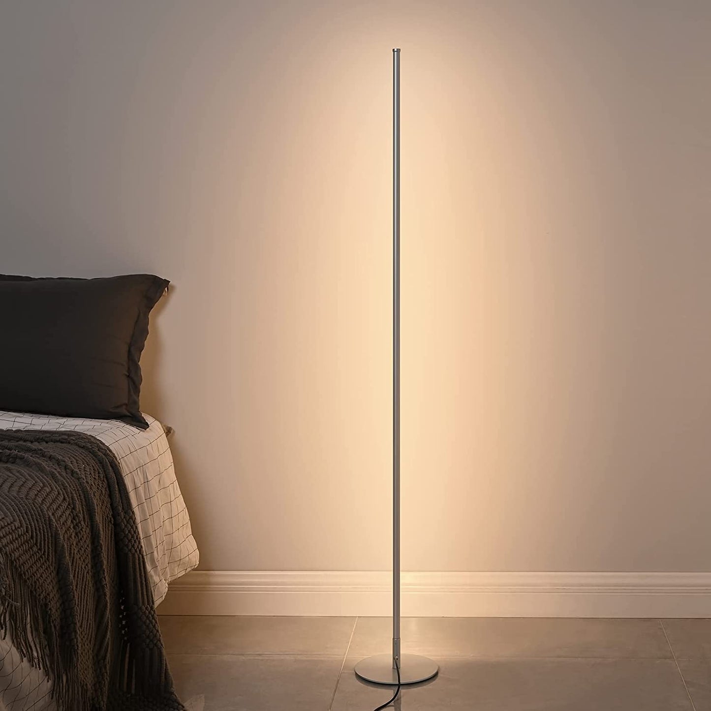 57.5" Minimalist LED Corner Floor Lamp, Set of 2 Slim Dimmable Mood Lighting, Standing Tall Floor Lamp for Living Room, Bedroom, Office, 3000K Warm White Light (Silver)