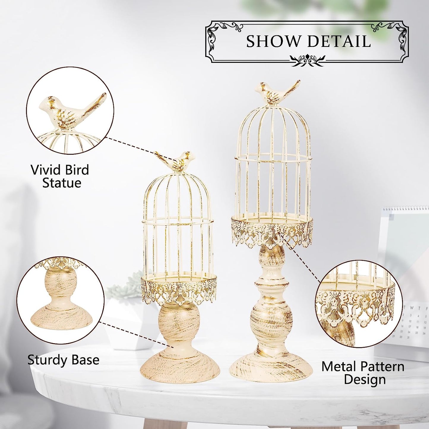 Pack of 2-Piece Birdcage Candle Holder, Vintage Candle Stick Holders, Wedding Candle Centerpieces for Tables, Iron Candlestick Holder Home Decor