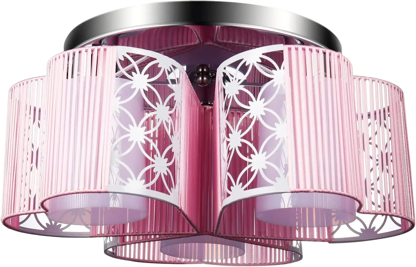 Modern Pink Chandelier Girls Room Flush Mount Ceiling Light Fixtures Heart-Shaped 3-Light Pink Ceiling Lamp for Bedroom Living Room