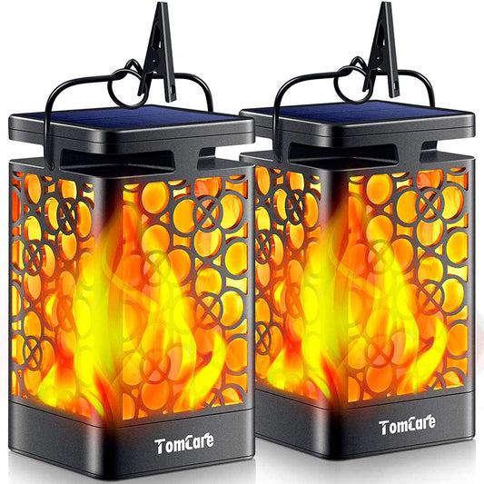 Enhance your outdoor space with solar lanterns. Waterproof, flickering flame lights powered by solar energy. Ideal for patio, deck, and yard. Set of 2