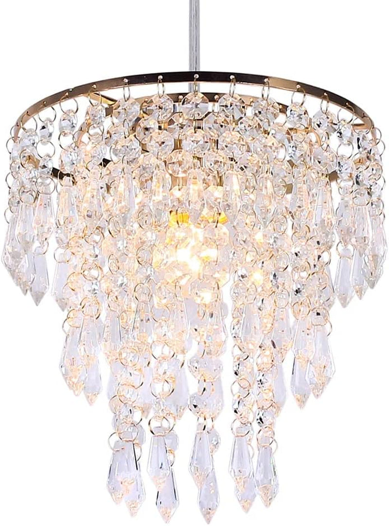 FRIXCHUR Small Gold Chandeliers Flush Mount Chandeliers Ceiling Lights for Girls Bedroom Modern Raindrop Crystal Hanging Light Fixture for Hallway Dining Room Kids Room E26