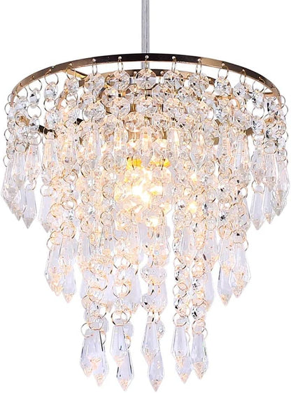 FRIXCHUR Small Gold Chandeliers Flush Mount Chandeliers Ceiling Lights for Girls Bedroom Modern Raindrop Crystal Hanging Light Fixture for Hallway Dining Room Kids Room E26