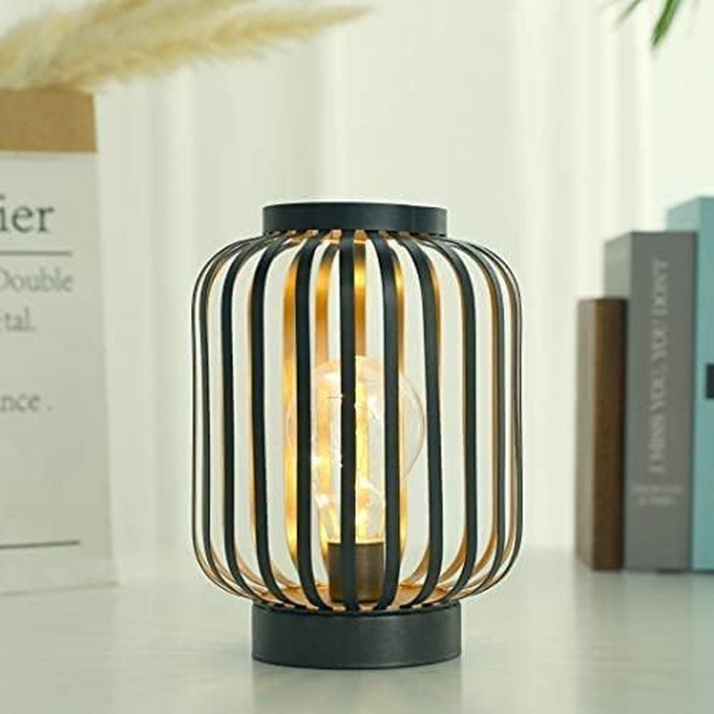 8.7" High Metal Cage Decorative Lamp Battery Powered Cordless Warm White Light with LED Edison Style Bulb Great for Weddings Parties Patio Events for Indoor Outdoor